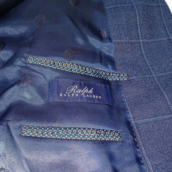 Ralph Lauren Blue Windowpane Wool Blend 2 Button Blazer Men 54R Heritage Classic - Picture 6 of 9
